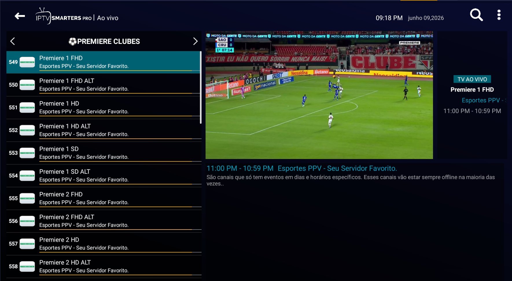 IPTVSmarters canais ao vivo